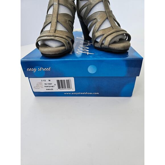Easy Street Amaze Sandals Heels Shoes Pewter Metallic Size 5.5M NWT and BOX - Picture 6 of 7